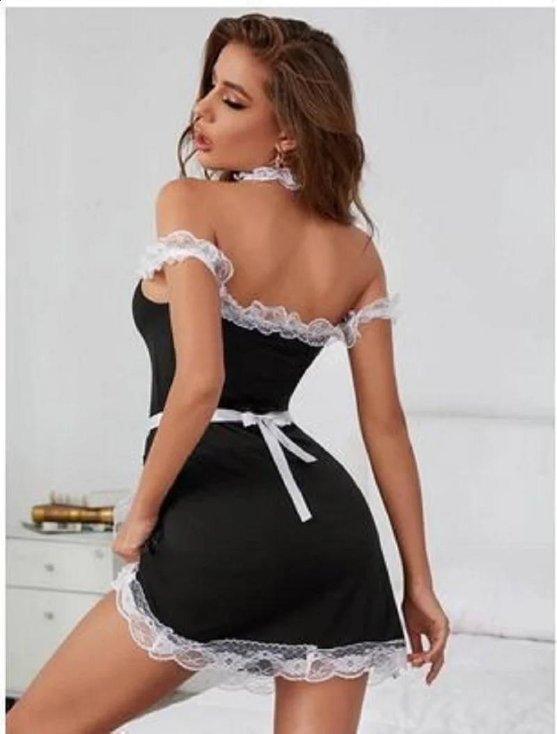 Porno Sexi Lenceria Costumes De Jeu De Rôle De Femme De Chambre Érotique Uniforme Sexy Lingerie Sous-Vêtements Érotiques Costume Robe Dos Nu Adultes Tablier De Sexe 240315