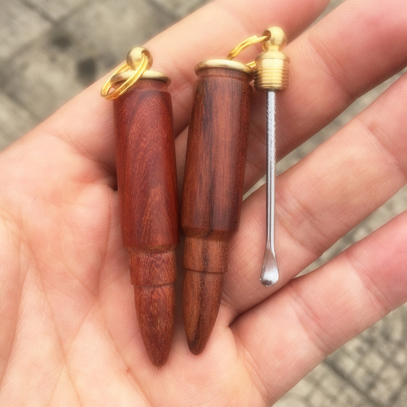 New Style Colorful Natural Wood Smoking Nose Pipes Portable Key Ring Bullet Cartridge Tobacco Pill Spoon Dabber Seal Storage Bottle Stash Case Jar Container DHL