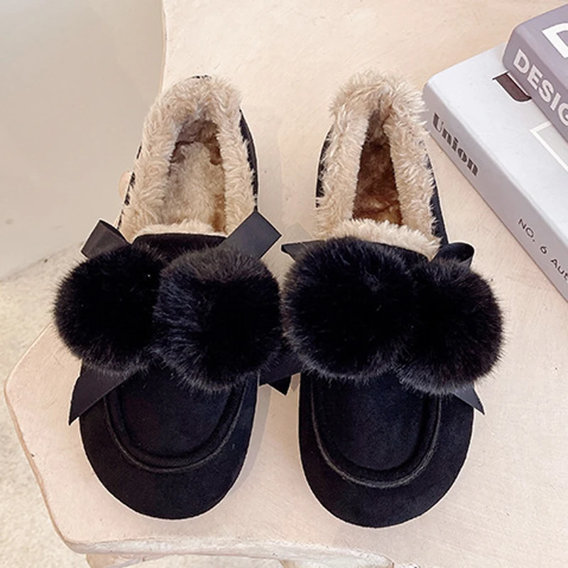 Shoes 2022 Winter Fluffy Moccasin Faux Suede Fuzzy Flats Slip On House Plush Shoes Women Flock Loafers Casual Soft Faux Fur Slippers