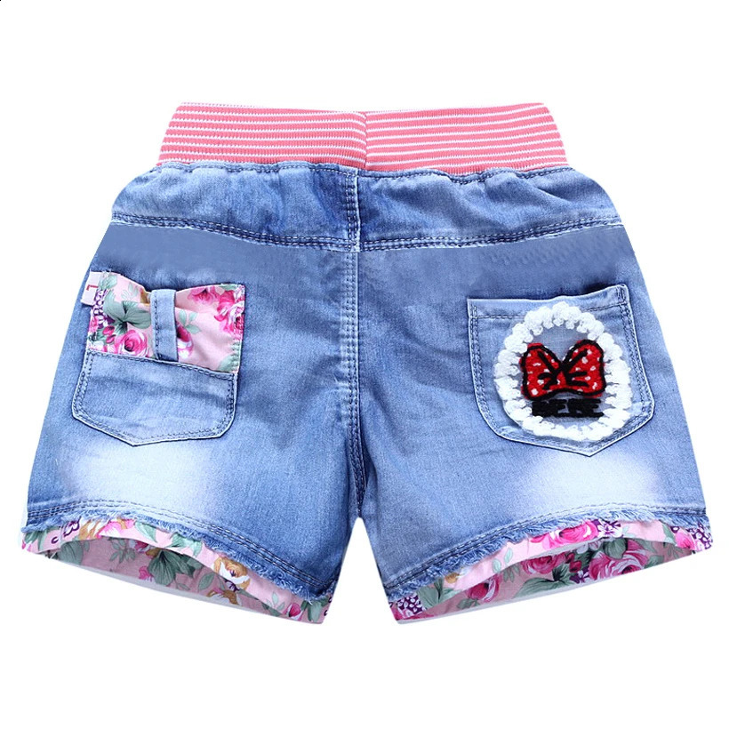 Летние детские короткие джинсовые шорты для девочек, модные короткие джинсы принцессы для девочек, детские штаны, шорты для девочек, одежда с цветочным узором для девочек 240305