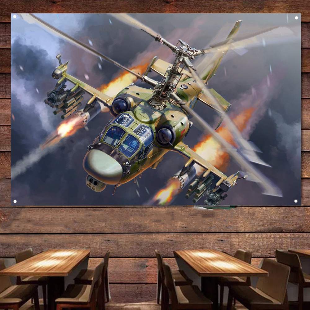 Poster con elicottero da attacco, bandiera da appendere al muro, pittura su tela dell'aeronautica, decorazione da parete, striscione, arazzo con opere d'arte dell'aviazione militare, come regalo gli appassionati militari