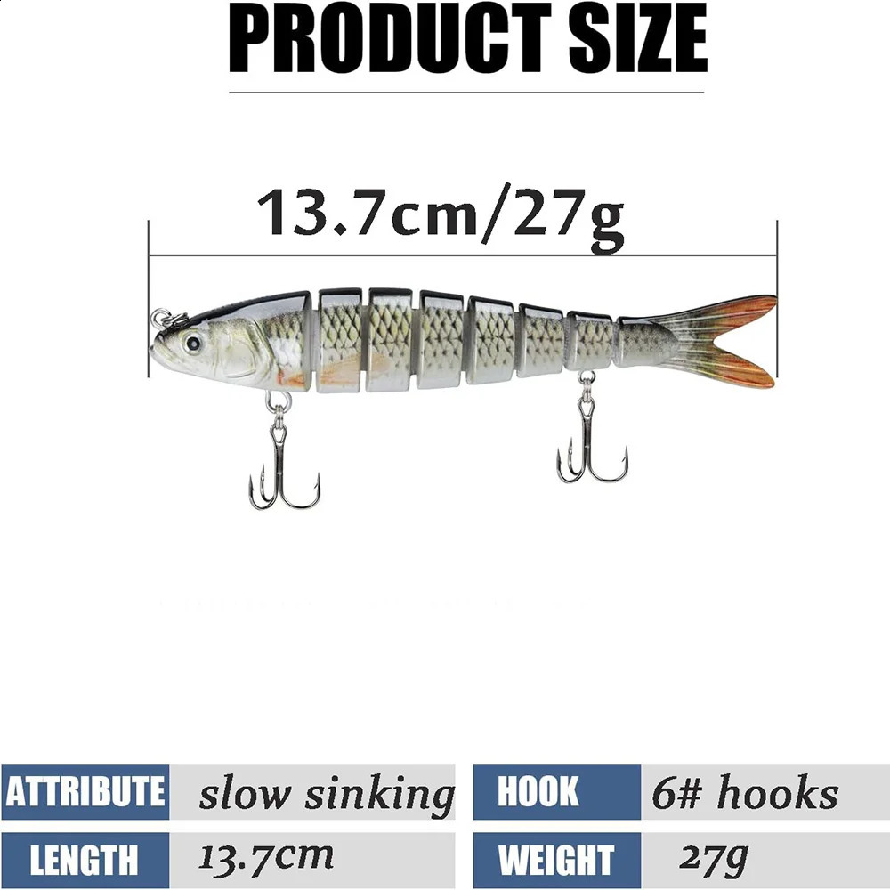 Swimbait Lot Multi Joint Bait Hundimiento lento Bionic Fish Natación Sonajero Vibe Pesca Bass Treble Hook Pesca Tackle Señuelo duro 240313