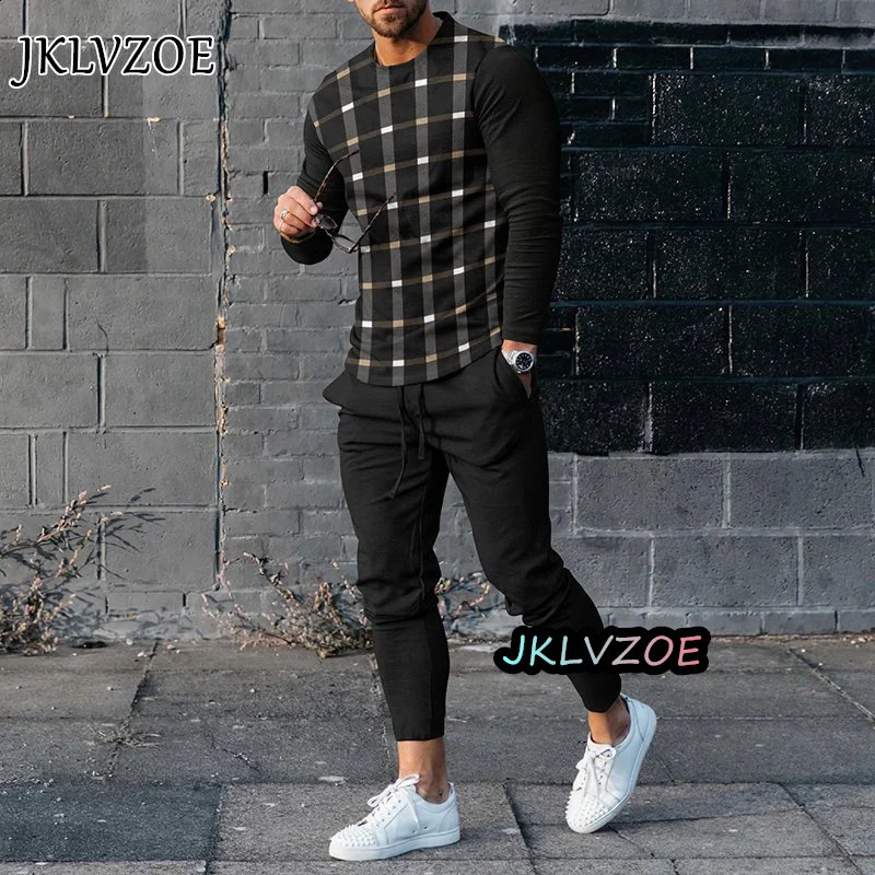 Mens Set Tracksuits 3D Print Long Sleeve Tshirt Trouser Set Sport Casual Male Overdimased Men Clothing Track Suit Set 240305