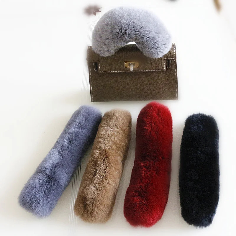 Genuine Rabbit Fur Replacement Bag Strap Handbag Shoulder Straps Cover Fur Handle With Magic Tape Winter Accessories 20cm R68 240311