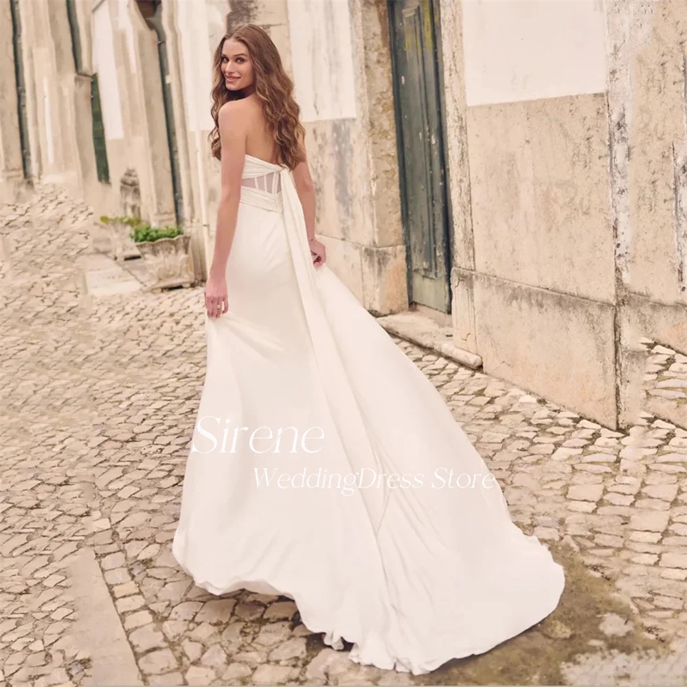 Simple Detachable Lace Up Stain Mermaid Wedding Gowns Elegant Sweetheart Neck Floor-length Bridal Dress Vestidos De Novia YD