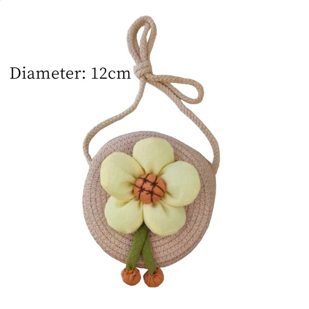 Handmade Summer Children Girls Shoulder Bag Flower Straw Baby Bags Messenger Bag Kids Keys Coin Purse Cute Princess Mini Handbag 240314