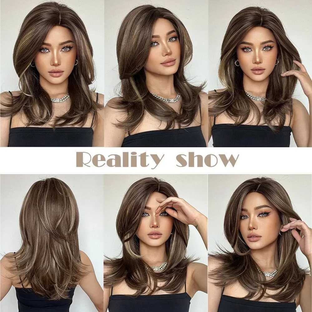 Synthetic Wigs City Ladies Style Medium Short Synthetic Wigs Ombre Brown Hair Wig with Side Bangs for Girls and Women Daily Use Wear Natural 240328 240327