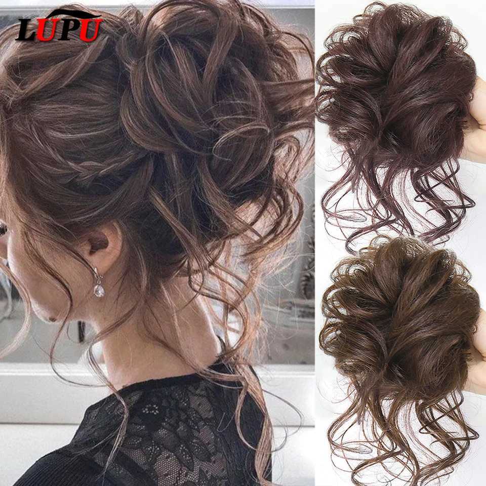 Perruques synthétiques LUPU cheveux synthétiques Chignon Chignon en désordre bande de cheveux bouclés élastique Scrunchy faux cheveux pièces pour femmes épingles à cheveux noir brun 240329