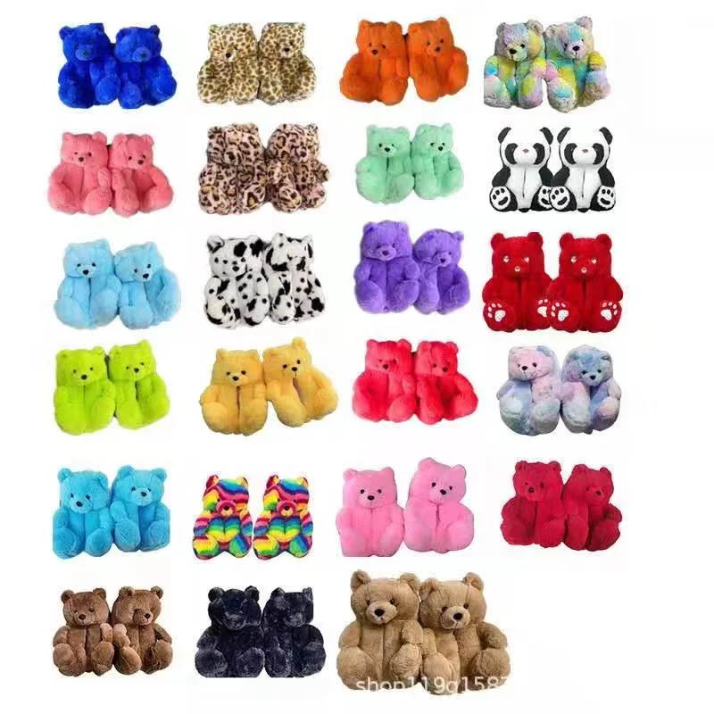 Talltor 2022 Teddy Bear Slippers Vuxen med handväska uppsättningar unisex designer damer pälsa fuffy päls sko toffel damer hus tofflor