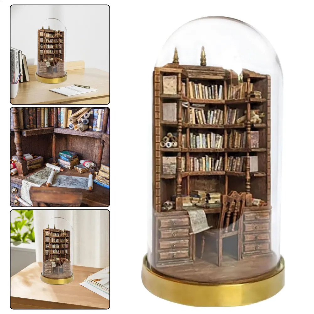 The Bay Library Miniature Gothic Bookshelf Ornament Handmade Bookcases Creative Booknook Fake Books Decoration Gifts 240308