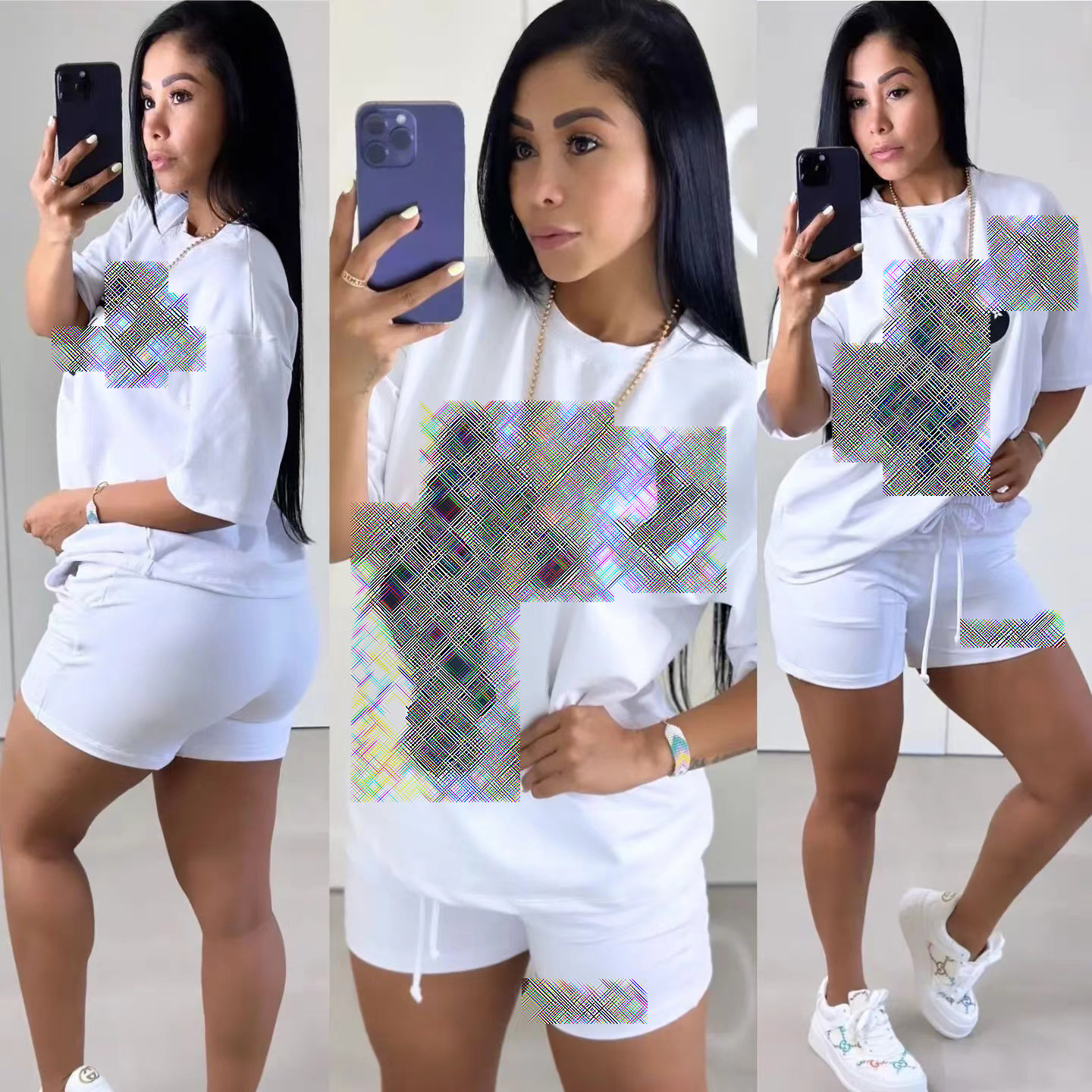 Designer Two Piece Pants Womens Casual Cotton T-shirt and Shorts Set Summer Outfits Free Ship