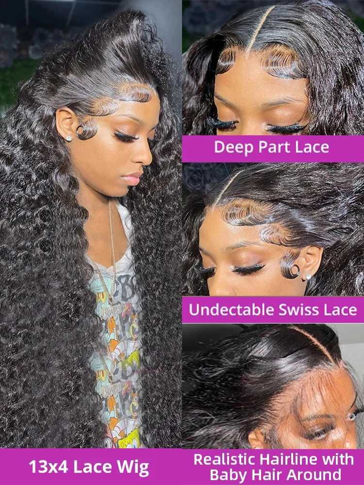 Synthetic Wigs Synthetic Wigs 30 40 Inch Loose Deep Wave Lace Frontal Wig 13x6 Hd Curly Human Hair Wigs 13x4 360 Water Wave Glueless Preplucked Lace Front Wig 240327