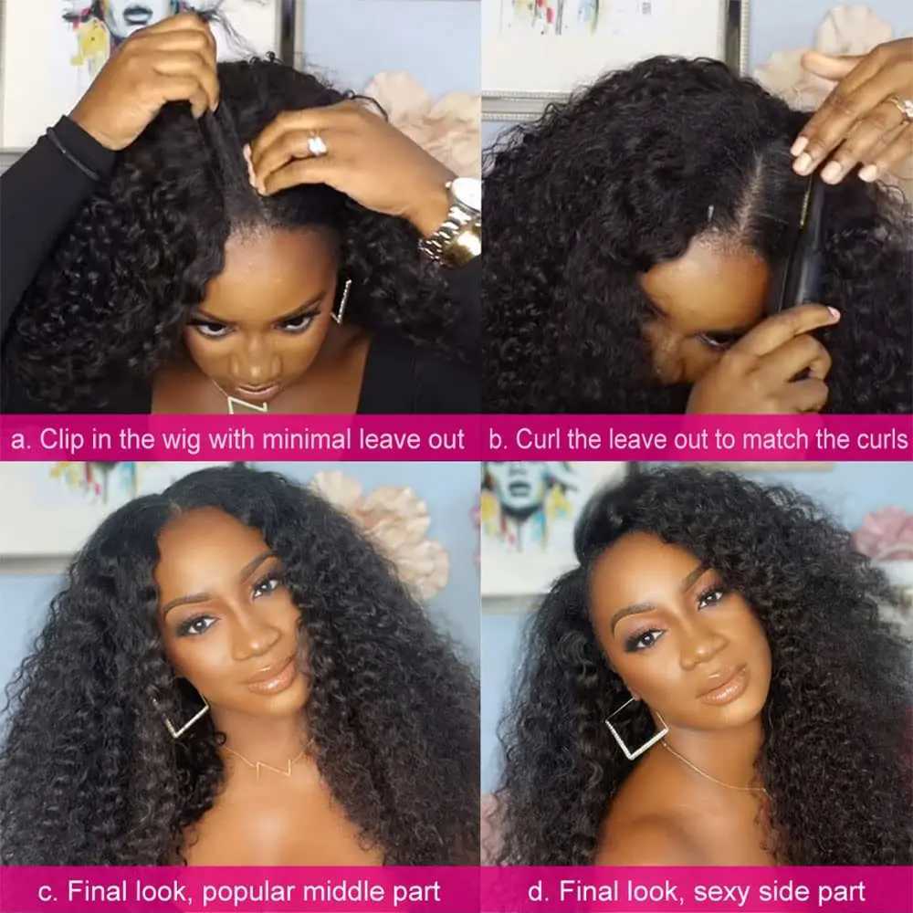 Synthetic Wigs Modern Show Kinky Curly U Part Wigs For Women Peruvian Remy Human Hair Kinky Curly V Part Wig 180% Densities 24 Inch Long Wig 240329