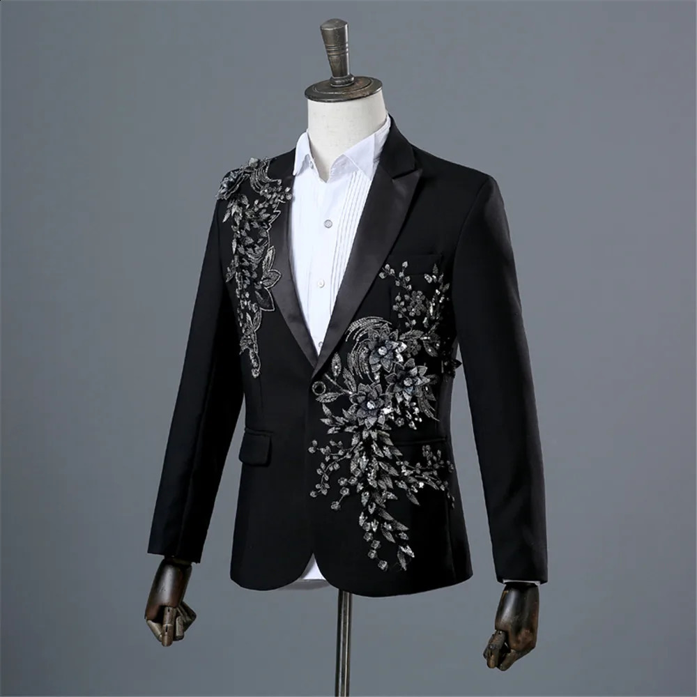 Costume deux pièces élégant avec appliques pour hommes, Costume pour Banquet de mariage, hôte, danse, bal de noël, Blazer pour hommes, Style chinois, 240312