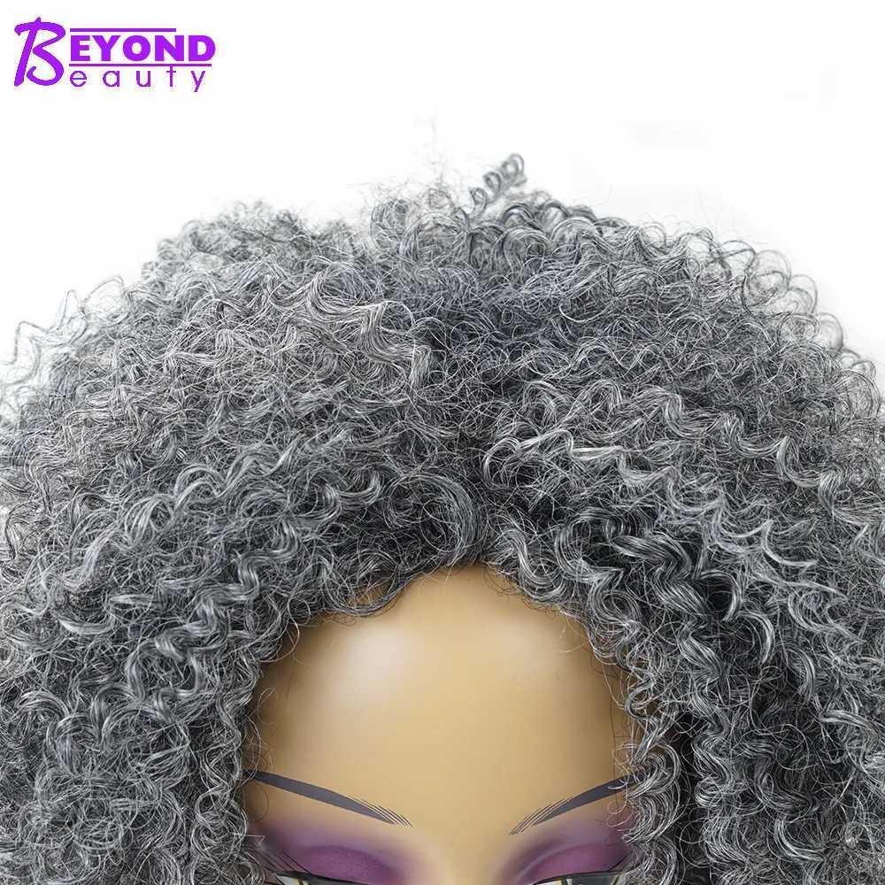 Perruques synthétiques Gris Bob perruque synthétique court gris Afro crépus bouclés perruques pour femmes noir argent afro-américain naturel faux cheveux au-delà de la beauté 240329