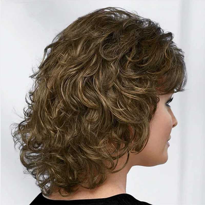 Perruques synthétiques HAIRJOY femmes perruques de cheveux synthétiques courts bouclés avec frange longueur d'épaule brun blond gris blanc perruque 240328 240327