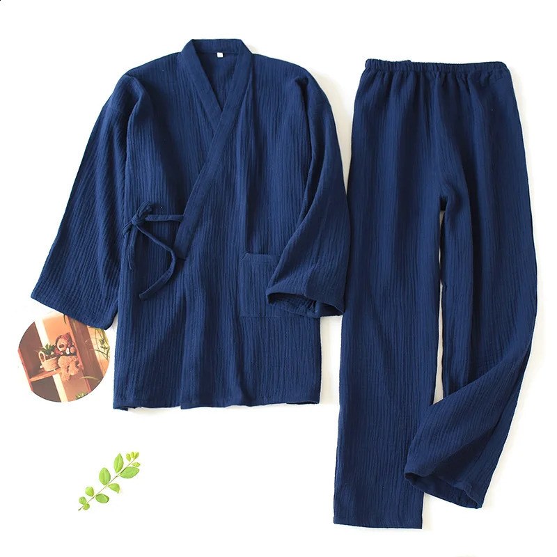 2024 Ensemble kimono japonais 100% pyjama en coton deux pièces couple Yukata lâche hommes et femmes sweat costume à la vapeur ensemble de service à domicile 240309