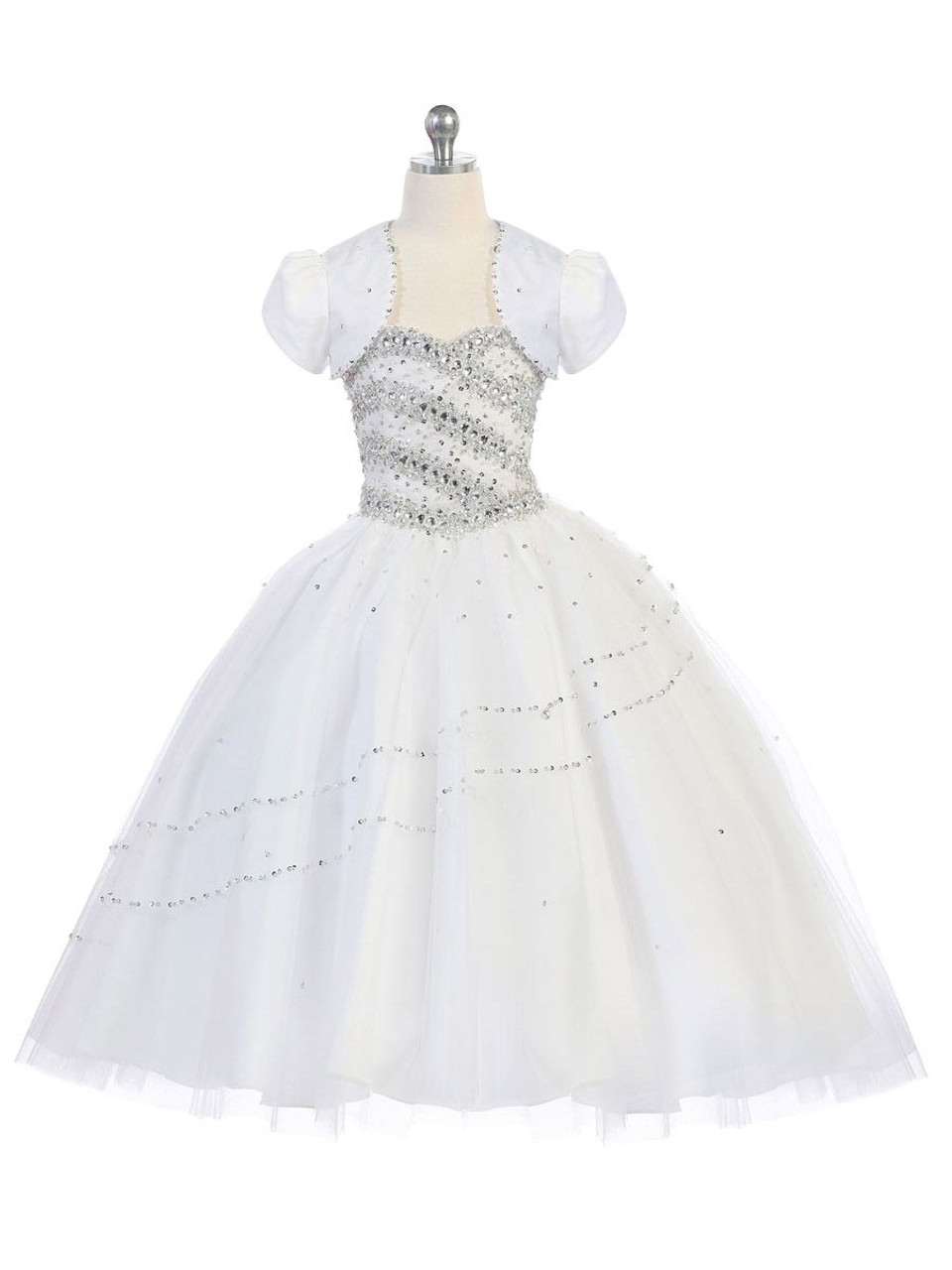 Bellezza Verde Bianco Rosa Perline di tulle Lunghezza del pavimento Abito da ragazza di fiori Abiti da spettacolo ragazze Abiti di compleanno Gonna ragazza Personalizzata SZ 2 4 6 8 10 12 D318004 con cappottino