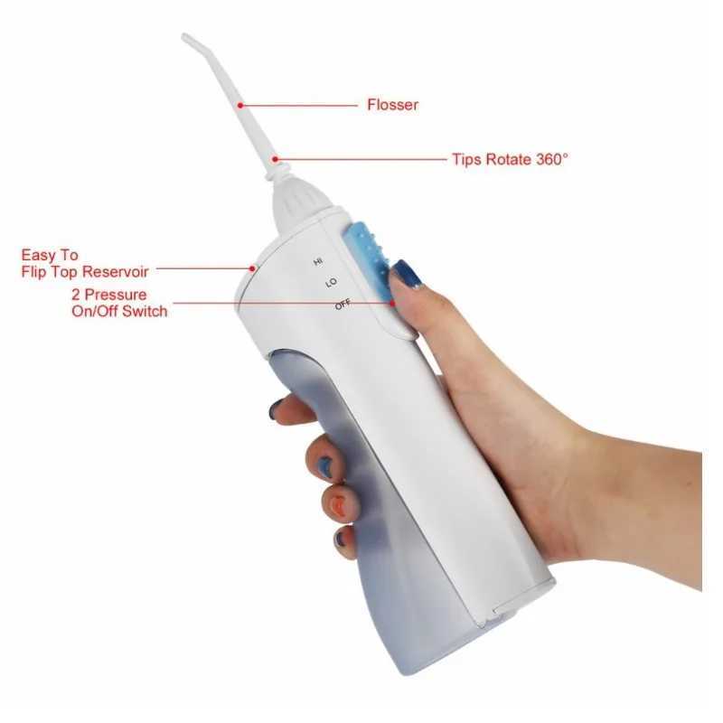 Oral Irrigators Cordless electric portable dental waterline with rotary nozzle pickaxe travel teeth cleaning kit dry battery Vamsluna 3C CE adult J240318