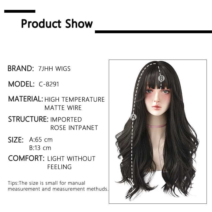 Perucas sintéticas Lace Wigs 7JHH Wigs Popular Brown Ash Long Deep Wave Hair Lolita Perucas com Franja Peruca Sintética Para Mulheres Moda Grosso Cachos Perucas Menina 240328 240327