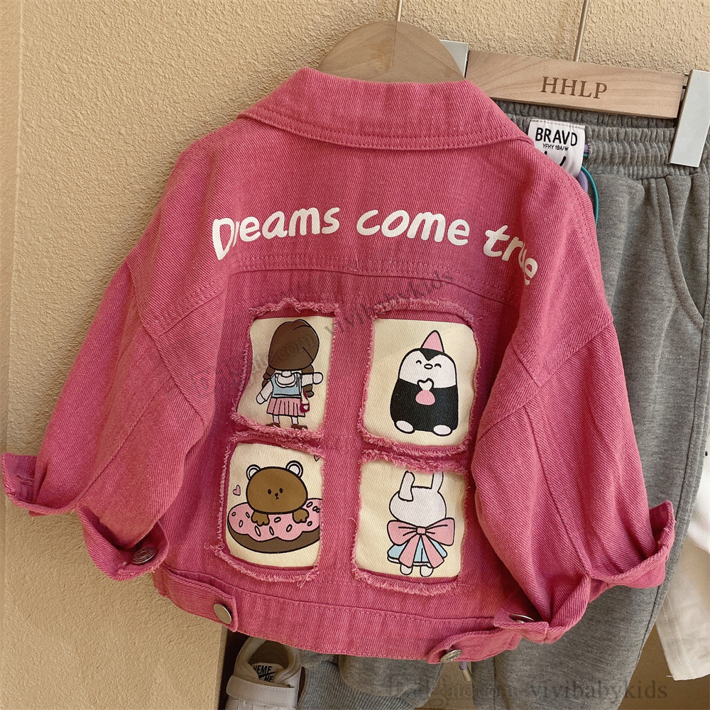 Mode meisjes roze denim jasje INS kinderen terug cartoon gat cowboy uitloper kinderen casual jas S1214