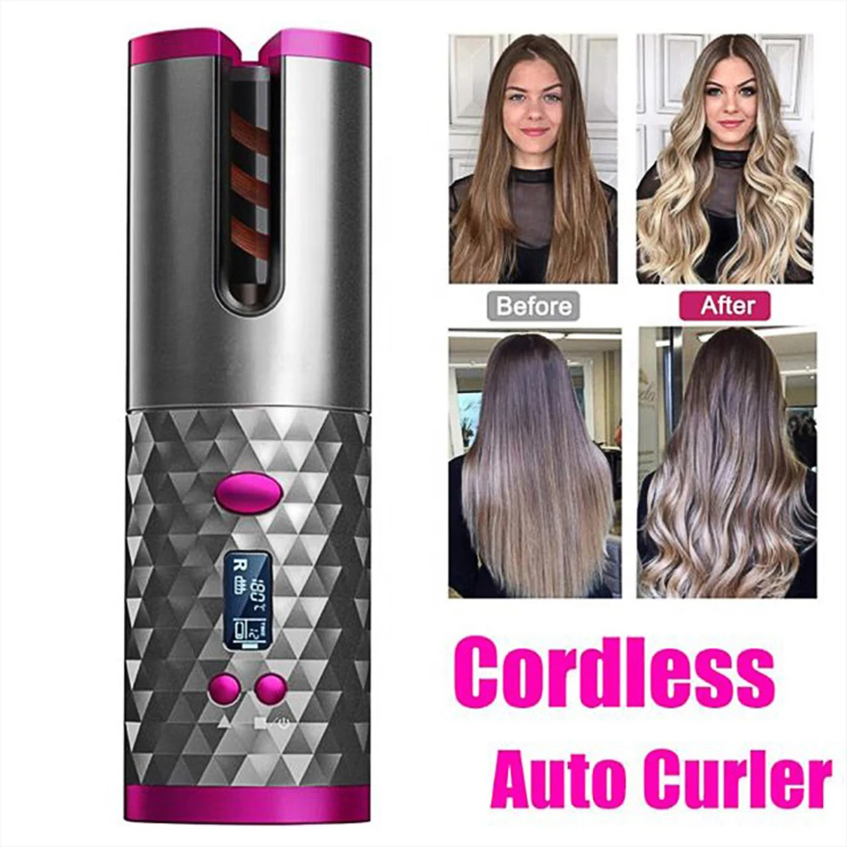 Ferros sem fio automático modelador de cabelo usb rotativa curling ferro cerâmica mágica modelador de ar vacilar varinha sem fio curling tong