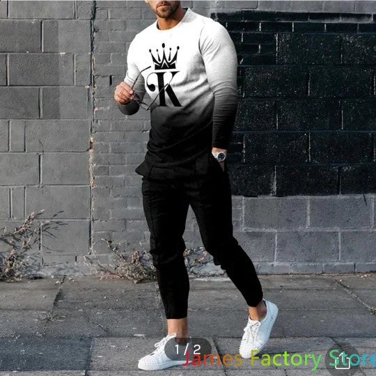 Mens Set Tracksuits 3D Print Long Sleeve Tshirt Trouser Set Sport Casual Male Overdimased Men Clothing Track Suit Set 240305