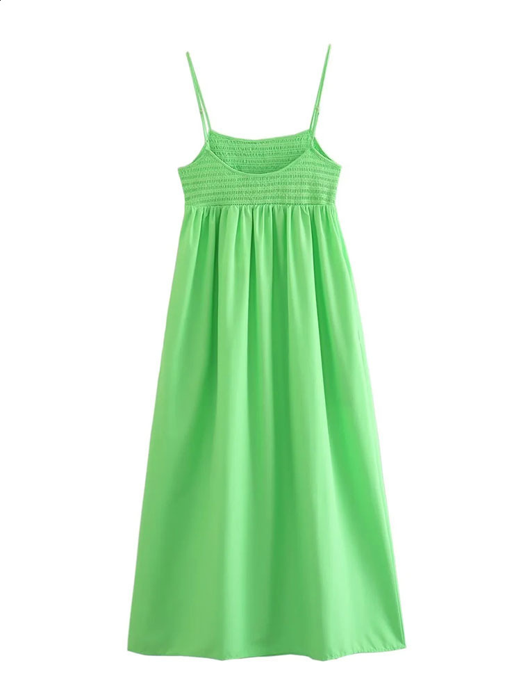 드레스 여자 녹색 줄무늬 슬립 미디 미디 여성 여름 스파게티 스트랩 섹시한 등이없는 끈적 인 해변 롱 ES 210519