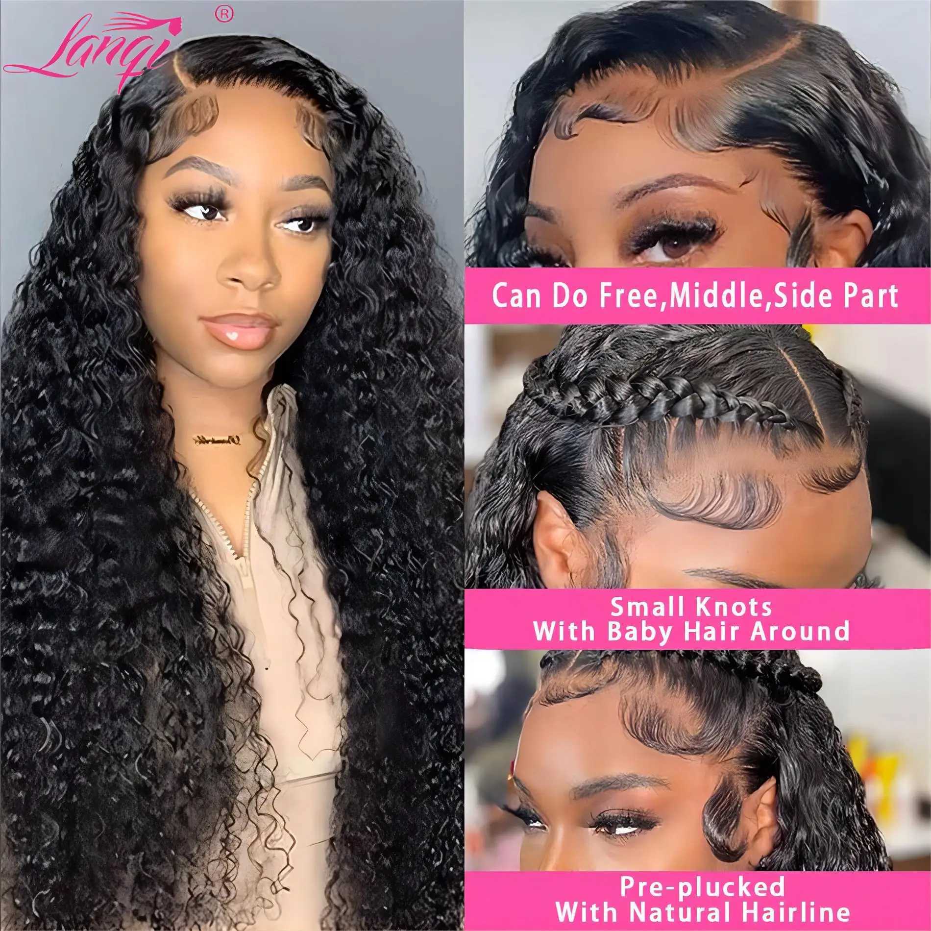 Synthetic Wigs Deep Wave Glueless Wig Human Hair Ready To Wear 13x4 Curly Lace Front Human Hair Wig 250 Density Transparent Lace Frontal Wig 240328 240327