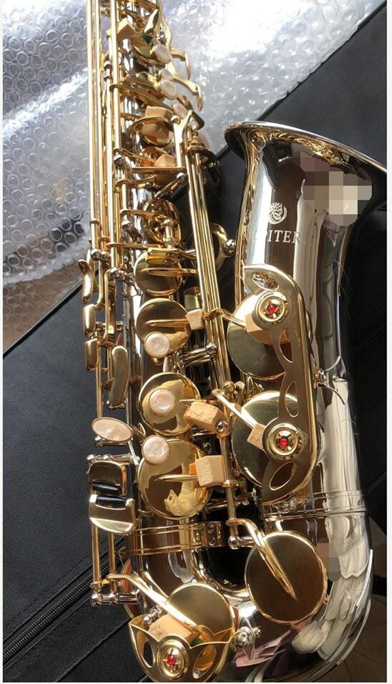 Partihandel Ny Jupiter Jas-1100SG EB Alto Saxophone Brass Nickel Plated Body Gold Lacquer Key E-Flat Music Instruments SAX GRATIS frakt