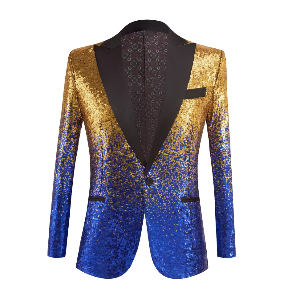 Discoloration Sequin Shawl Collar Tuxedo Suit Blazer Men Wedding Groom Singer Prom Glitter Suit Jacket DJ Club Stage Blazer 240313