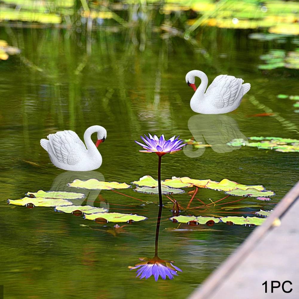 Ganso decoração do jardim estatueta piscina lagoa cisne ornamento casa realista resina parque chamarizes estátua caça simulação flutuante 240312