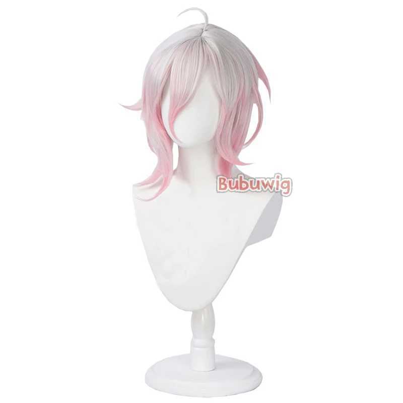 Pelucas sintéticas Bubuwig pelo sintético Briar Cosplay pelucas juego LOL Briar 40 cm mujeres medio largo recto blanco mezclado rosa peluca resistente al calor 240329