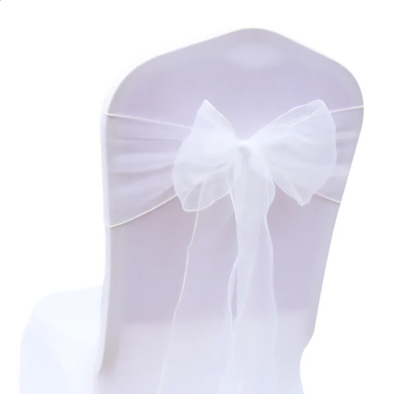 100 datorer Organza Stol Sash Bow for Banket Wedding Party Event Xmas Decoration Sheer Fabric Supply 18cm275cm 240307