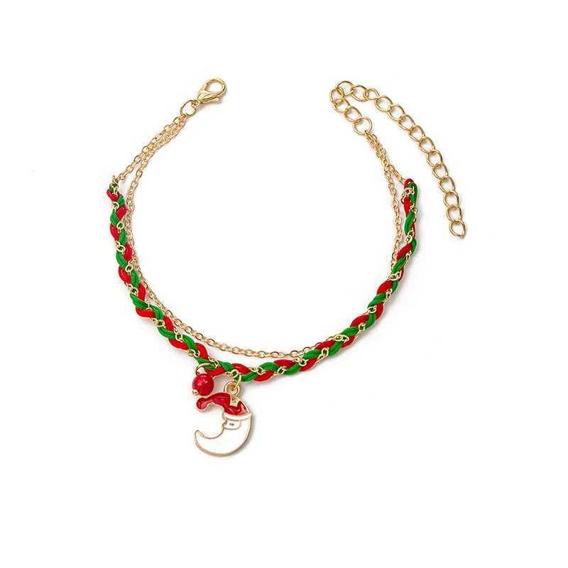 Chaîne 1 pièces Bracelets joyeux noël père noël élan arbre de noël pendentif chaîne en couches Bracelets pour femme filles fête bijoux cadeau 2023L24