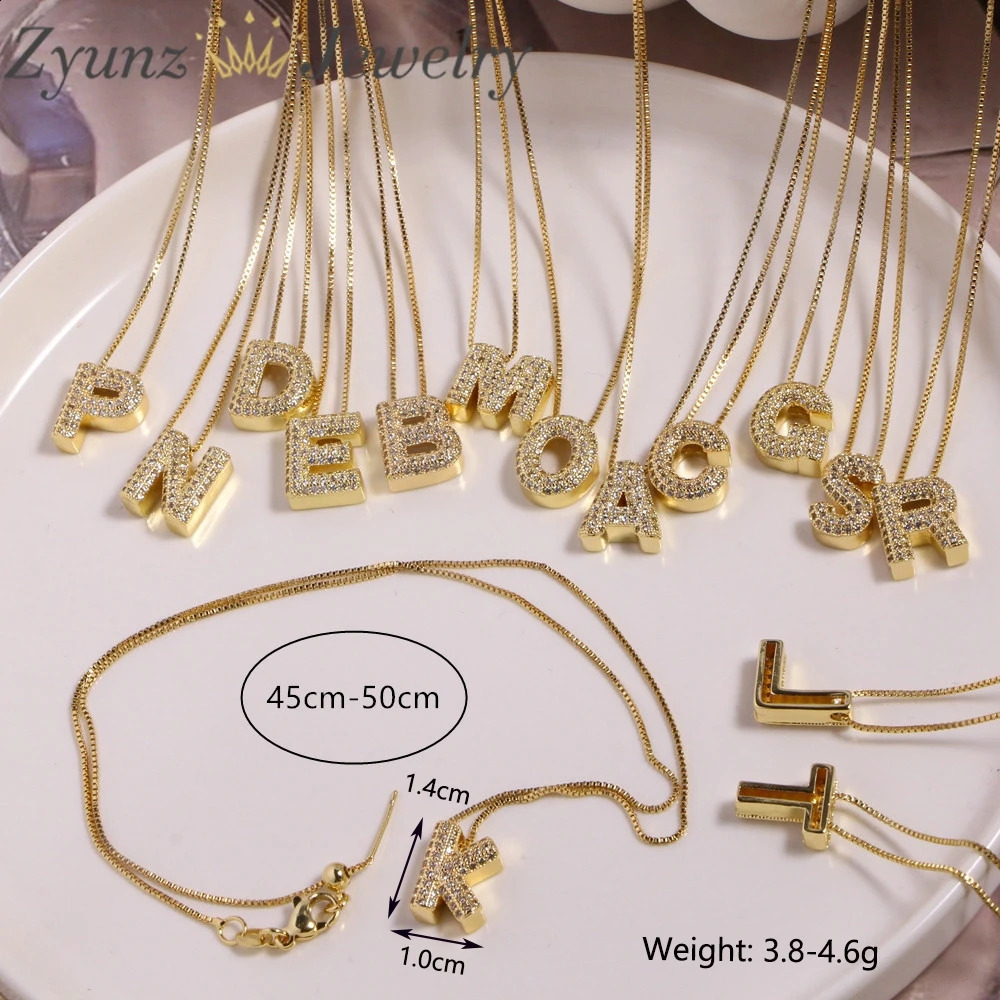 10st Crystal Zircon Initials Pendant Letter Name Necklace For Women Gold Color Chain Alfabet Charm Fashion Jewelry 240311