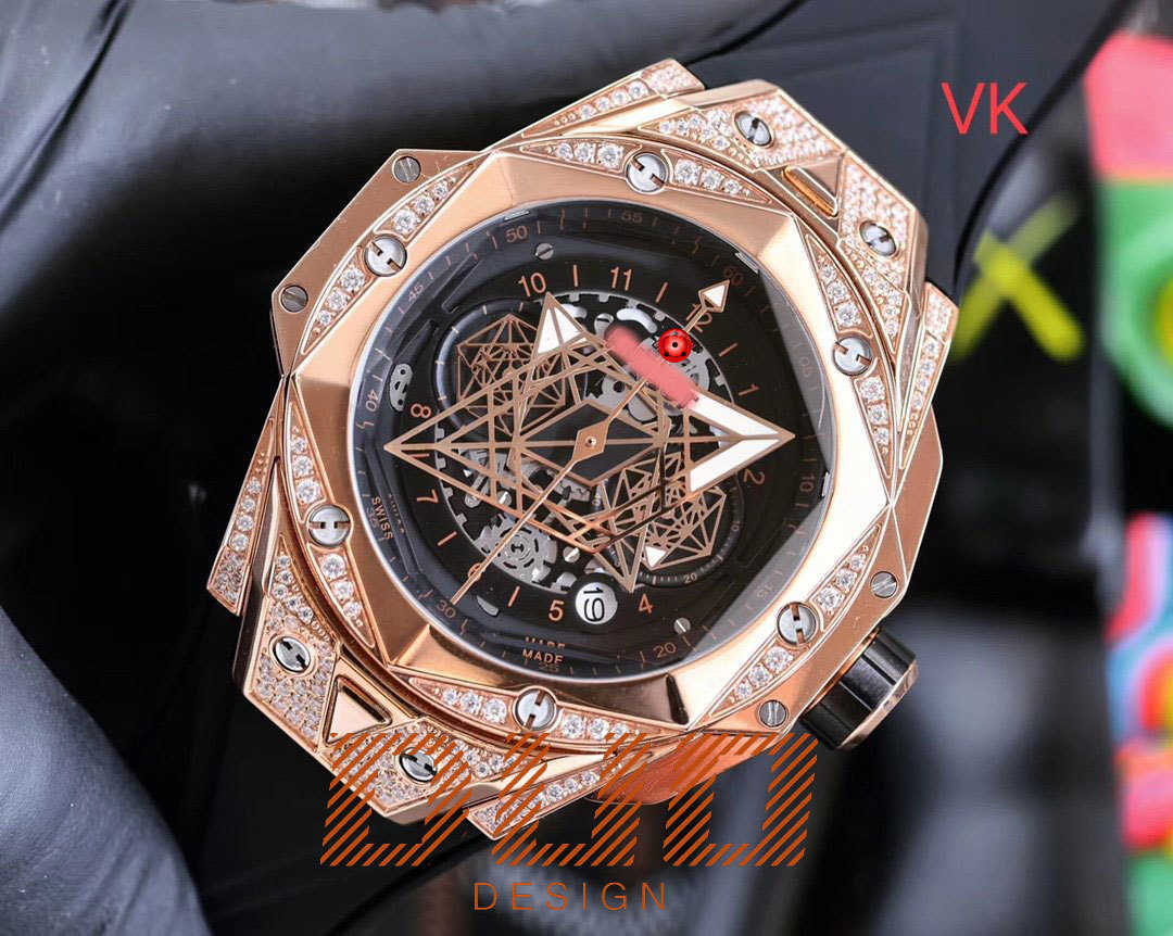 Orologio di marca di lusso Originale Passa il test del diamante moissanite VVS 45mm Automatico in oro rosa da uomo Orologi orologio da polso di design Orologio meccanico hip hop di alta qualità