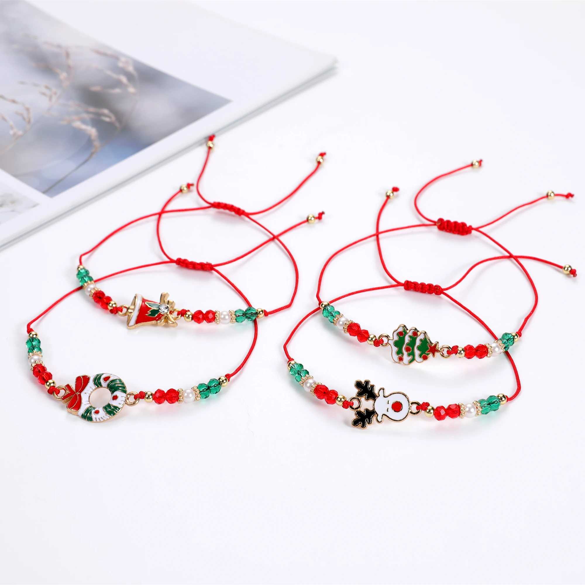 Chain Festival Christmas Bracelets Imitation Pearl Santa Claus Xmas Tree Pendant Party Jewelry Gifts for Girls Kids AdultL24
