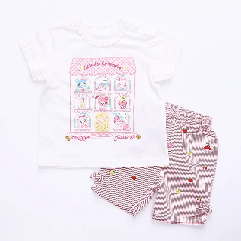 Pianist Kids Girl Cartoon Candy House Bunny Print broderad kortärmad spets krage t-shirt 240313