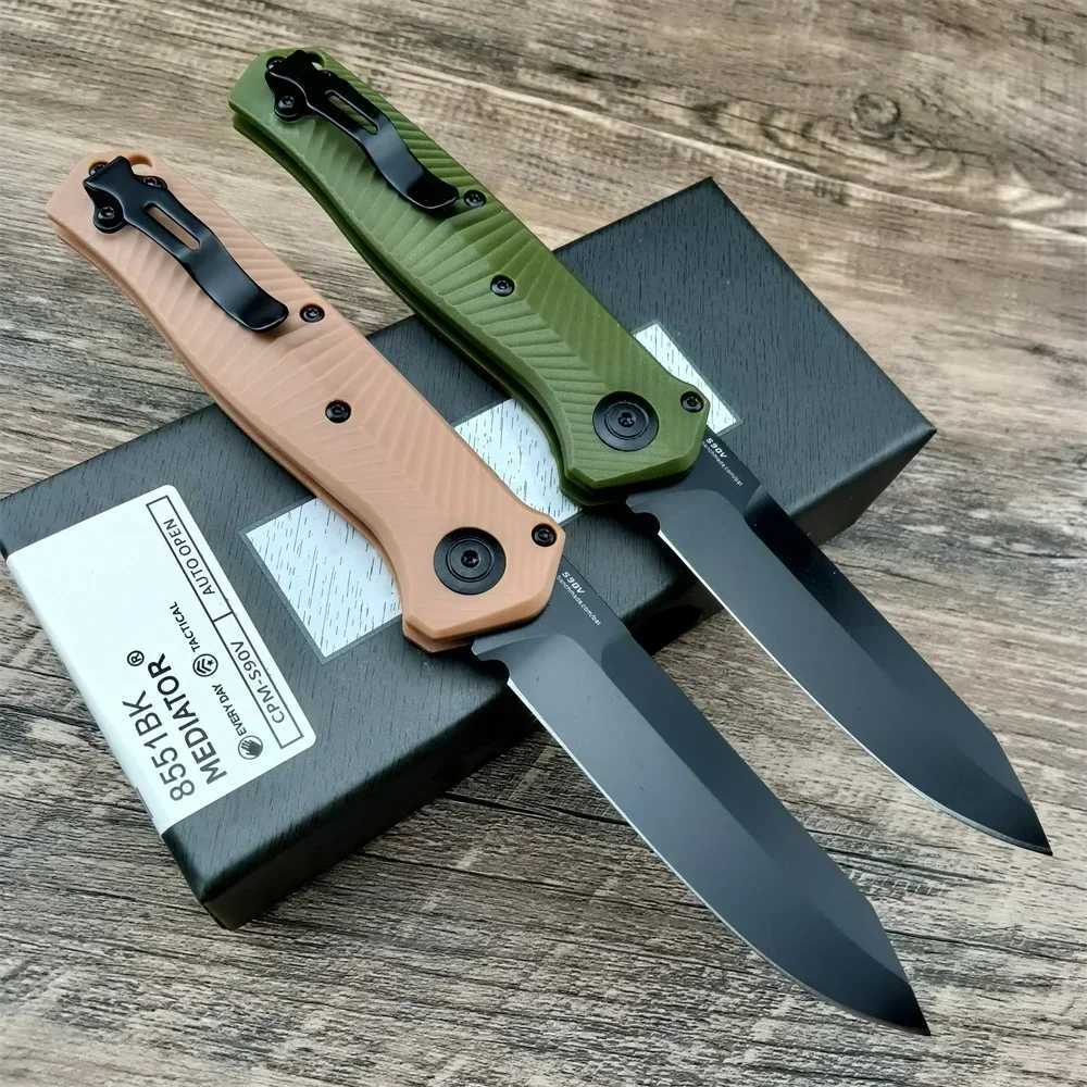 Taktiska knivar BM Mediator 8551BK AU/TO Pocket Folding Knife S90V Black Blade Green/Khaki/Black/Orange Handle Self Defense Hunting Outdoor Tooll2403