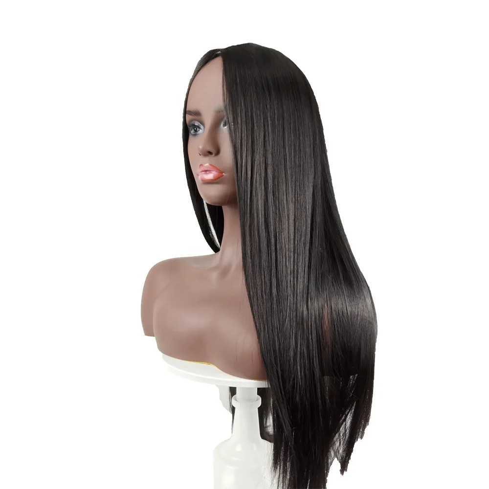 Syntetiska peruker Nya peruker Kvinnor Midlängd Staka hår 26-tums Syntetiskt högtemperatur Silk Wig Mechanism Head Cover 240328 240327