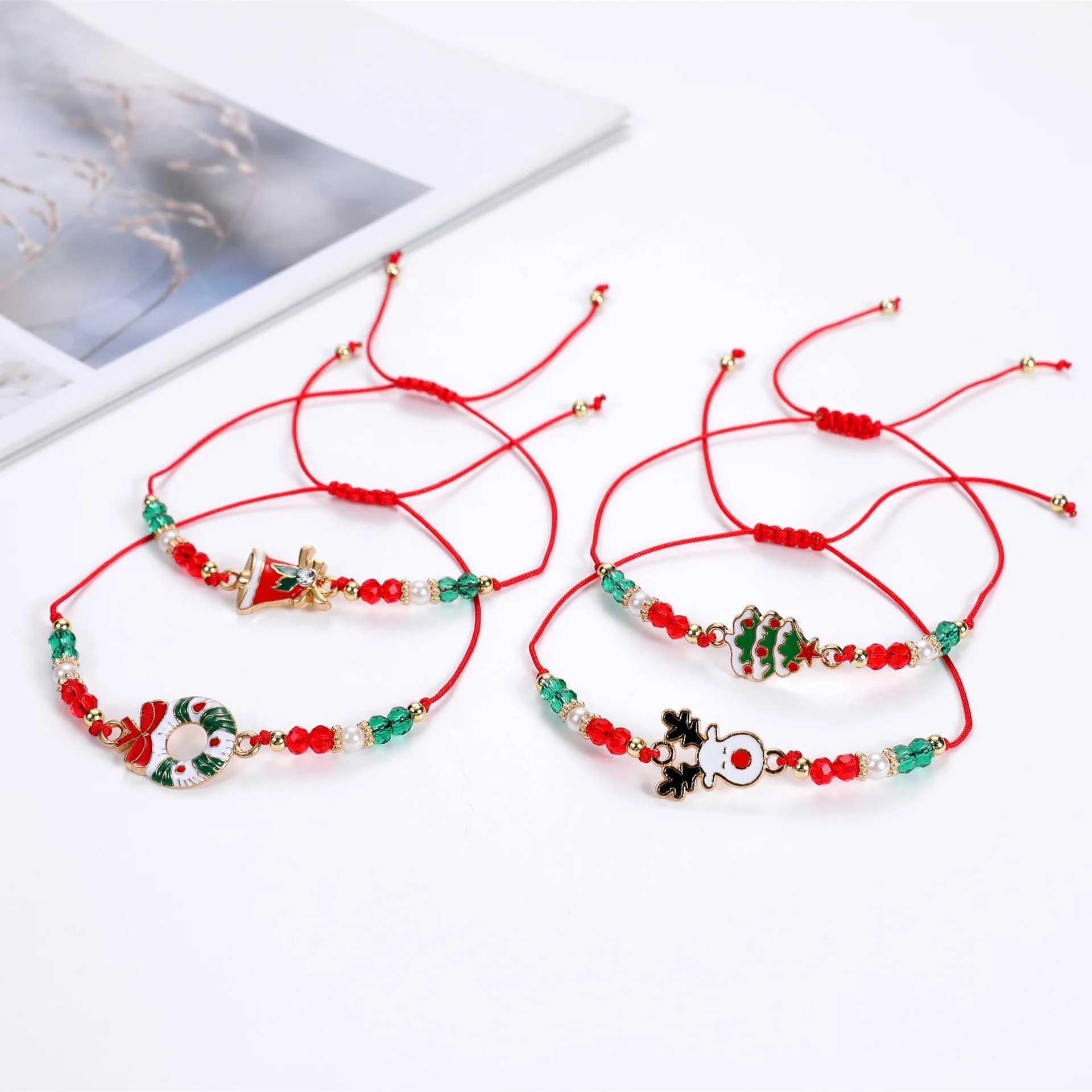 Chain Xmas Christmas Bracelets Imitation Pearl Santa Claus Tree Pendant Party Jewelry Gifts for Girls Kids Adult Festival 2023L24