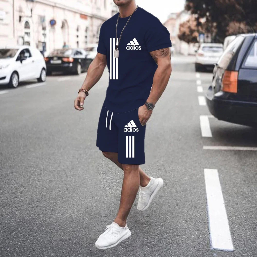 Summer Luxury Set Mens Short Sleeve Suit Fitness Fashion Casual Shorts Tracksuit Clothes For Tshirt 240312