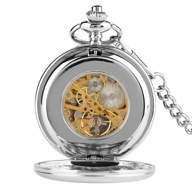2018 New Arrival Smooth Design Double Full Hunter Skeleton Mechanical Pocket Watch for Men Steampunk Silver Hand Winding Watches (6)
