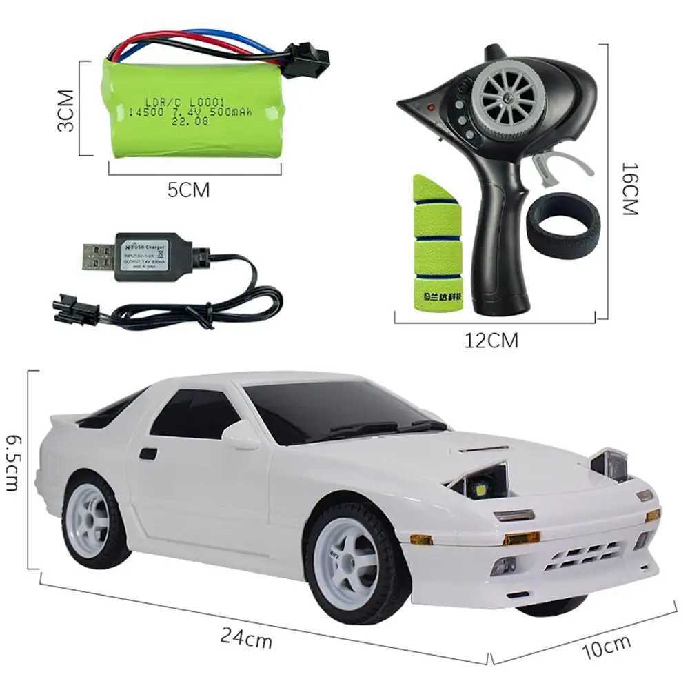 Elektro-/RC-Auto LDRC LD1802 RX7 1/18 RC Drift-Auto 2,4 G 2WD RC-Auto mit LED-Leuchten 10 km/h wiederaufladbares Drift-Rennauto für Jungen Mädchen GeschenkeL2403