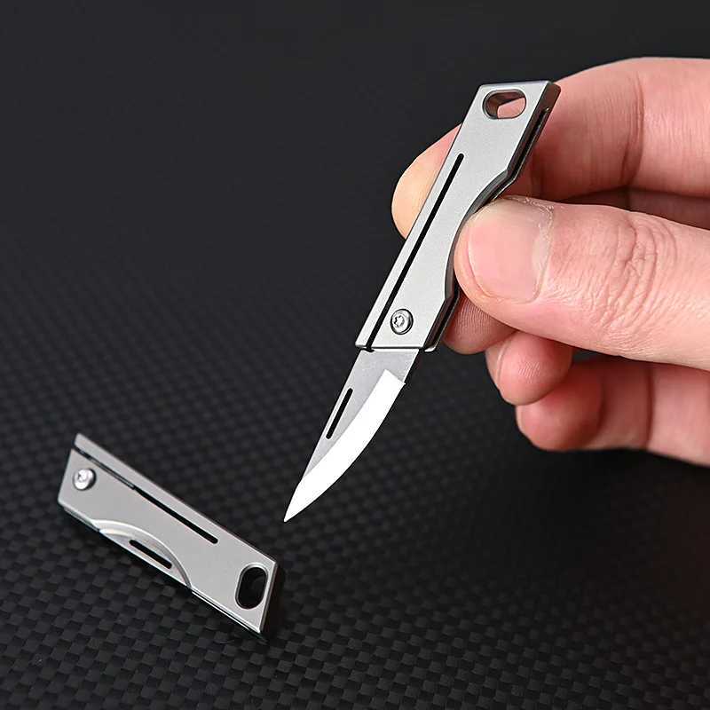 Tactical Knives New Titanium Alloy Mini Folding Knife High Hardness D2 Steel Sharp Knife Outdoor Portable Key Chain Pendant Unpacking KnifeL2403