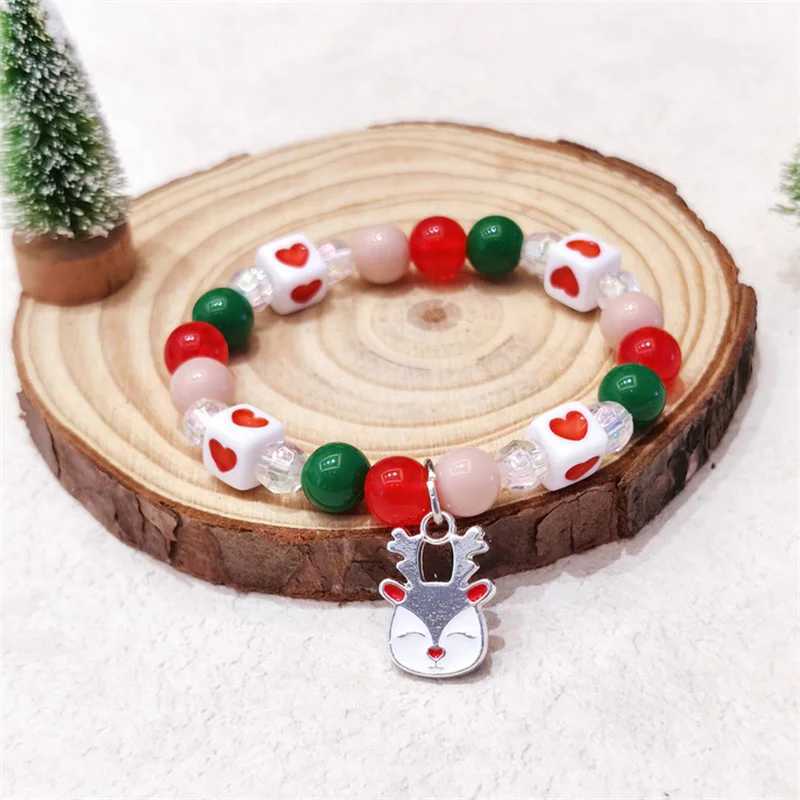 Kedja julfärgad pärlband för kvinnor tecknad julgran Santa Claus Snowman Snowflake Beads Armband Girls Jewelryl24