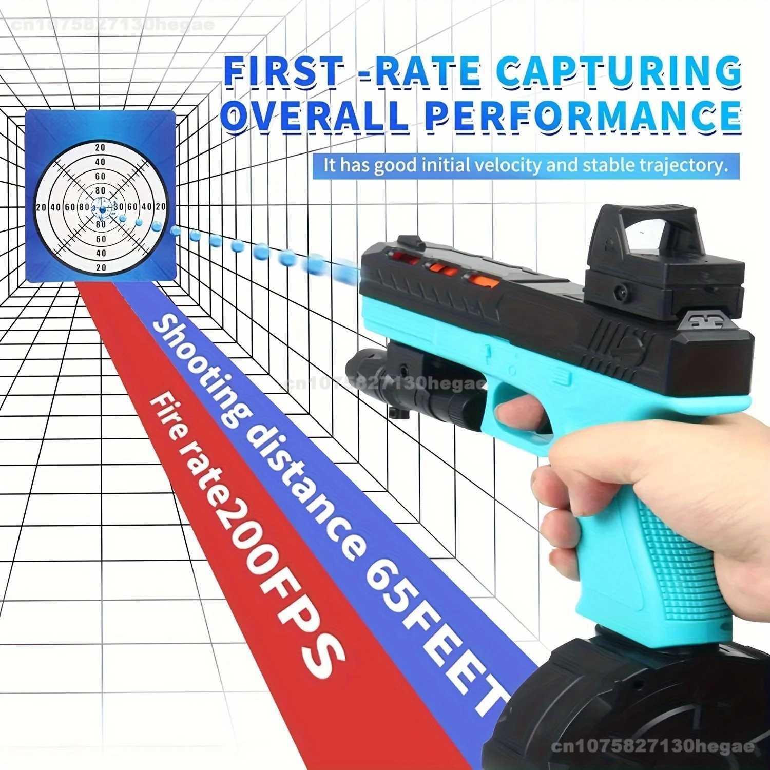 Gun Toys Gel-Strahlpistole, manuelle und automatische Dual-Modus-Gel-Ball-Spielzeugpistole mit Trommelvisier und Schutzbrille, Outdoor-Schießspiel, New Sky BlueL2403