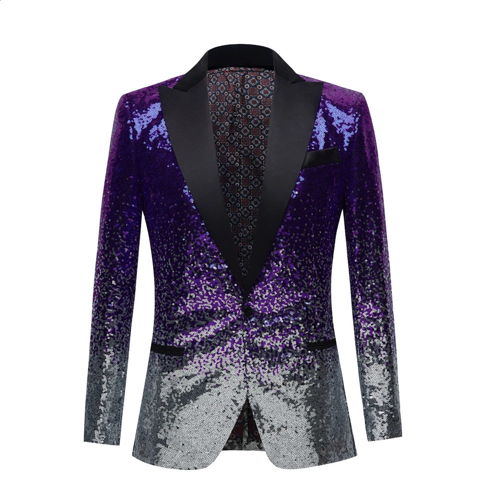 Discoloration Sequin Shawl Collar Tuxedo Suit Blazer Men Wedding Groom Singer Prom Glitter Suit Jacket DJ Club Stage Blazer 240313