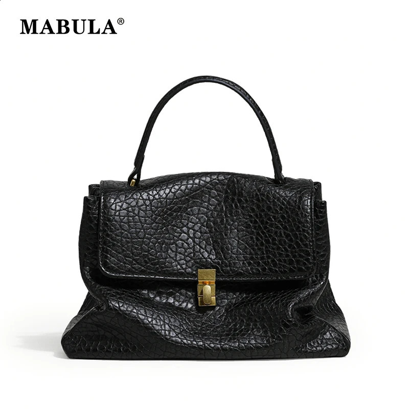 MABULA Zwart Patroon Lederen Top Handvat Portemonnee voor Vrouwen Retro Kleine Zachte Veganistisch Pu Satchel Bag Eenvoudige Vrouwelijke Handtas 240306